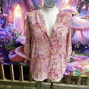 Basic Editions Pink Paisley 3/4 Sleeve Blouse XXL